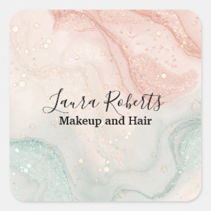 Splash Liquid Glitter Pink Marble Square Sticker