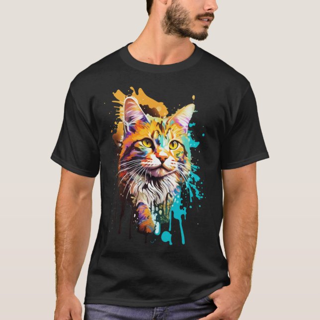 Splash Maine Coon Cat T-Shirt (Front)