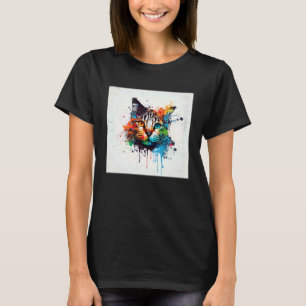 Splash Maine Kun Cat Paint Splatter Colourful Wome T-Shirt