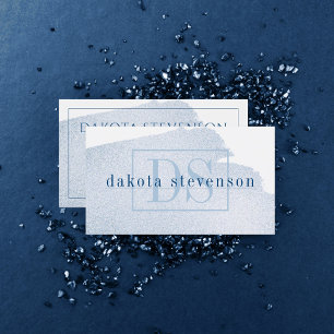 Splash of Blue   Classic Azure Watercolor Monogram Business Card