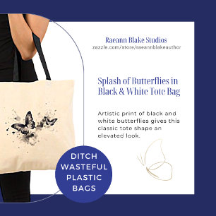 Splash of Butterflies in Black and White Tote Bag