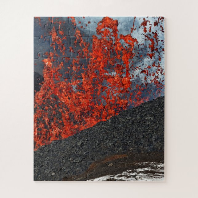 Splash of hot lava from crater of erupting volcano jigsaw puzzle (Vertical)