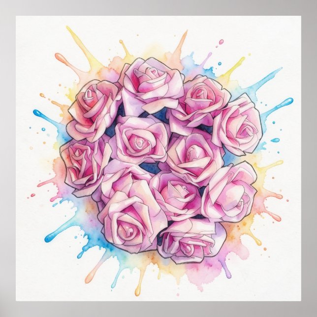 Splash of Pink Roses Large Poster Art (Front)