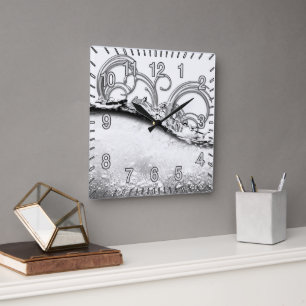 Splash of Platinum Square Clock