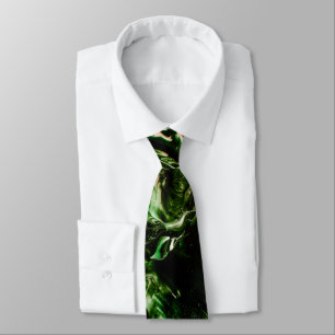 Splash of Poison Dark Green & Beige Waves Tie