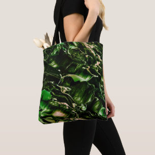 Splash of Poison Dark Green & Beige Waves Tote Bag