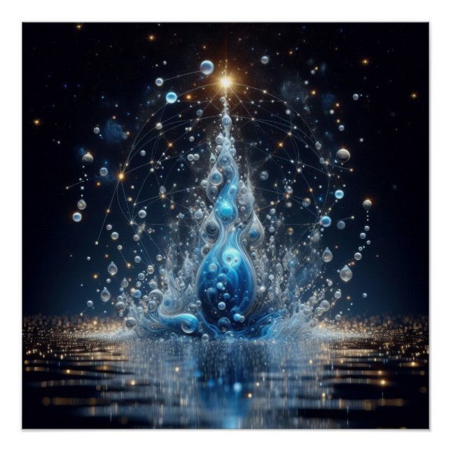 Splash Of Pure Clean Water Bubbles On A Blue Lake Poster (Front)