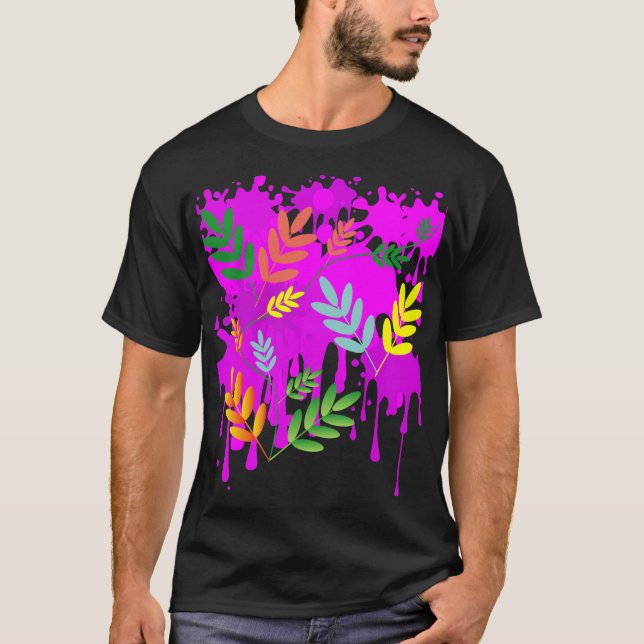 Splash of purple with multi-coloured leaves T-Shirt (Front)