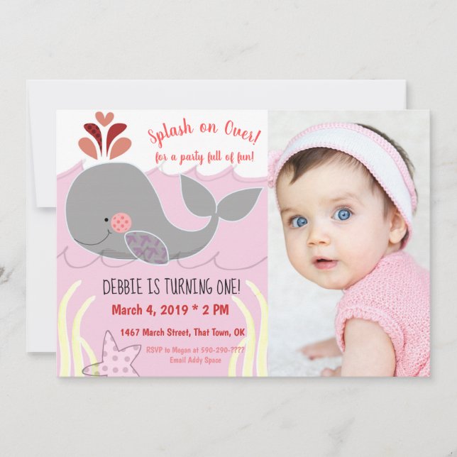 Splash on over Whale 1st Birthday Invitation (Front)