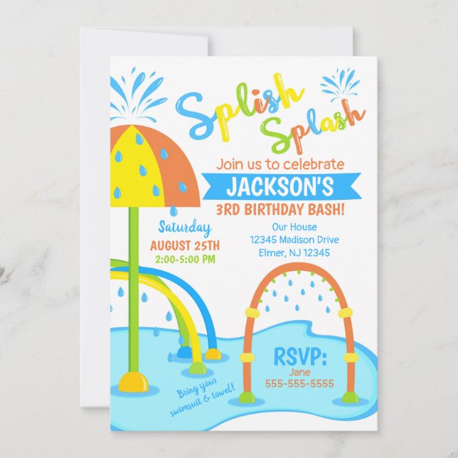 Splash Pad Birthday Invitation / Water Park / Boy (Front)