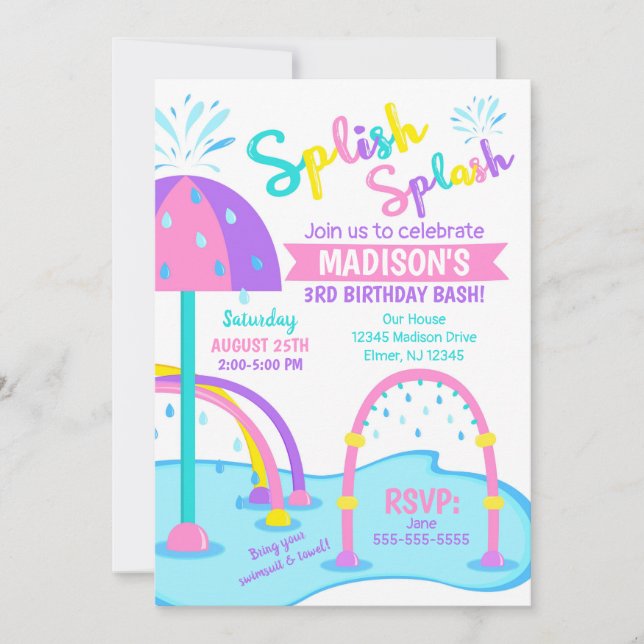Splash Pad Birthday Invitation / Water Park / Girl (Front)