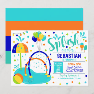 Splash Pad Invitation Water Park Birthday Boy