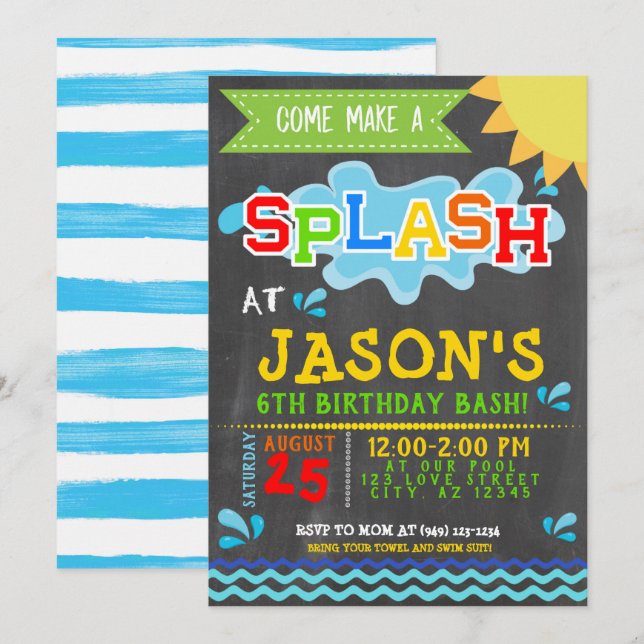 Splash Park Party Summer Boy's Birthday Invitation (Front/Back)
