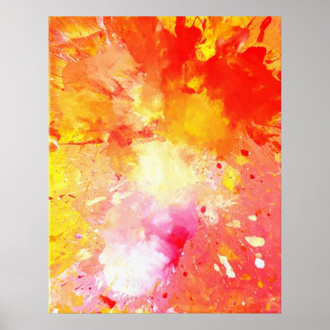 'Splash' Pink and Orange Abstract Art Poster Print (Front)