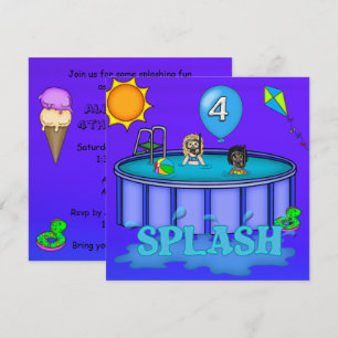 "Splash" Pool Party 4th Birthday Invitation