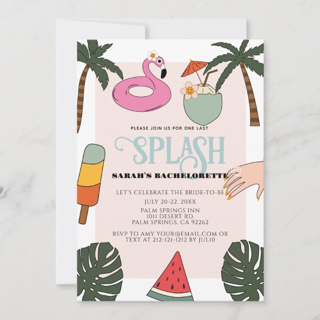 Splash Pool Party Bachelorette Weekend Itinerary Invitation (Front)
