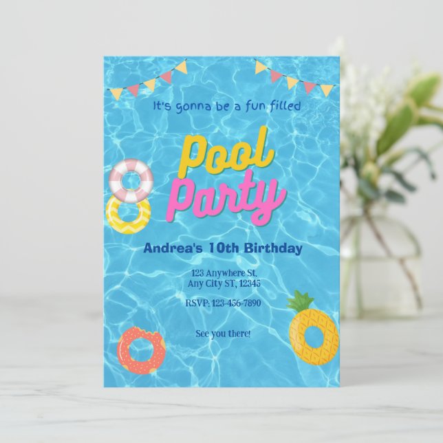 Splash Pool Party  Invitation Card (Standing Front)