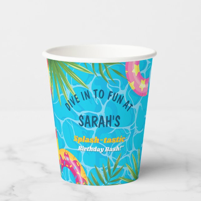 Splash Pool Party Summer Swimming Water Birthday  Paper Cups (Front)