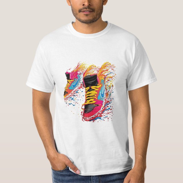 Splash Sneakers: Vibrant Streetwear T-Shirt (Front)