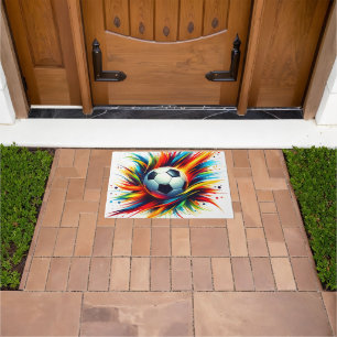 Splash Soccer Ball Futuristic Football Abstract Doormat