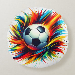 Splash Soccer Ball Futuristic Football Abstract Round Cushion