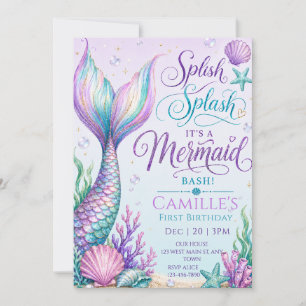 Splash Splash It’s a Mermaid Bash Birthday Invitation