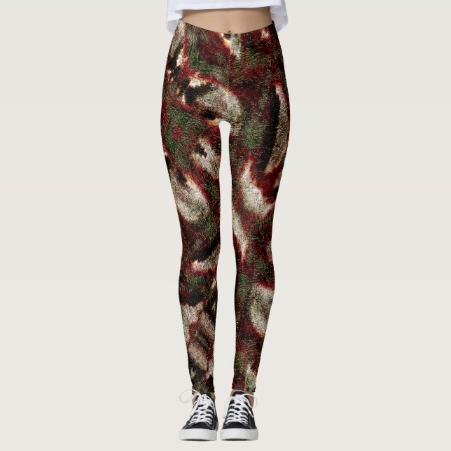 Splash texture in brown to moss green and white    leggings (Front)