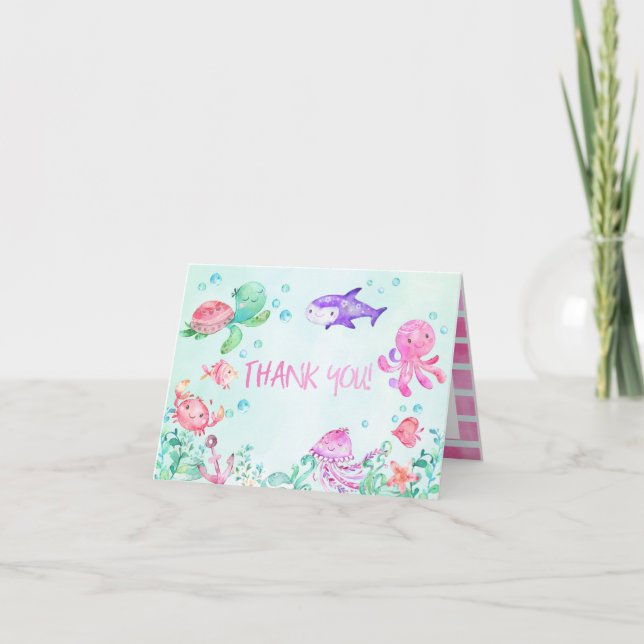 Splash Under The Sea Birthday Thank You Card (Front)