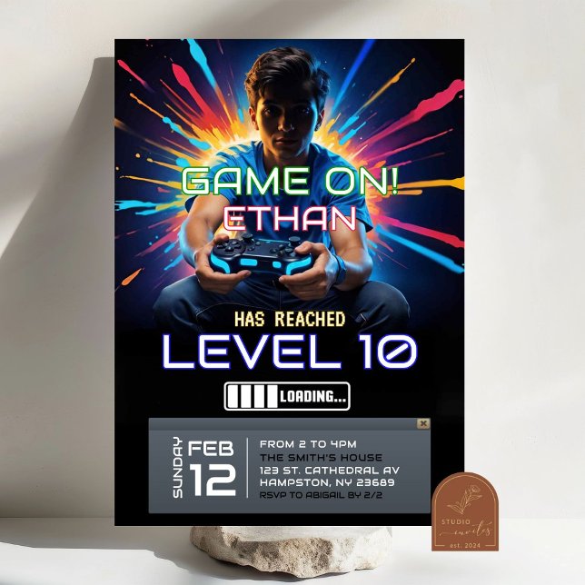 Splash Video Gaming Level Up Birthday Boy Invitation (Creator Uploaded)