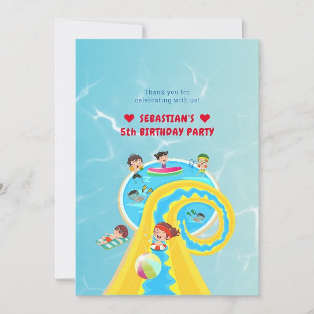 Splash Water Park Summer Waterslide Birthday Party Thank You Card (Front)