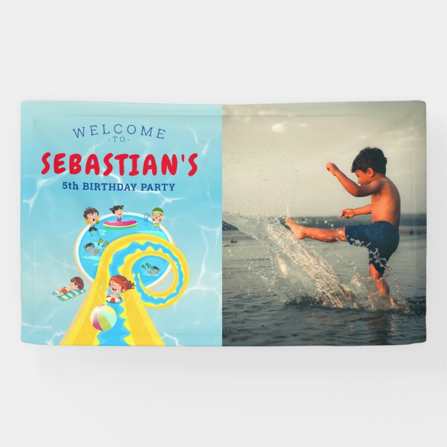 Splash Water Park Waterslide Birthday Welcome Sign (Horizontal)