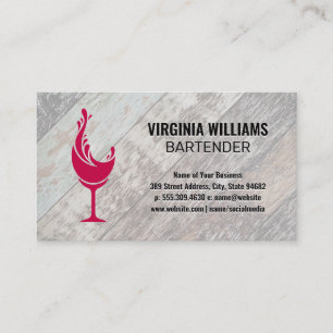 Splash Wine Glass   Wooden Boards Background Business Card
