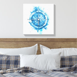 Splashed Compass - blue artistic water colour Canvas Print
