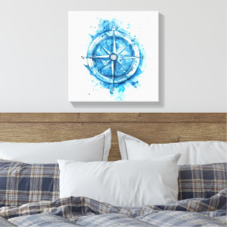 Splashed Compass - blue artistic water colour Canvas Print