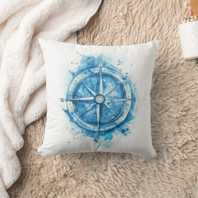 Splashed Compass - blue artistic water colour Cushion (Blanket)
