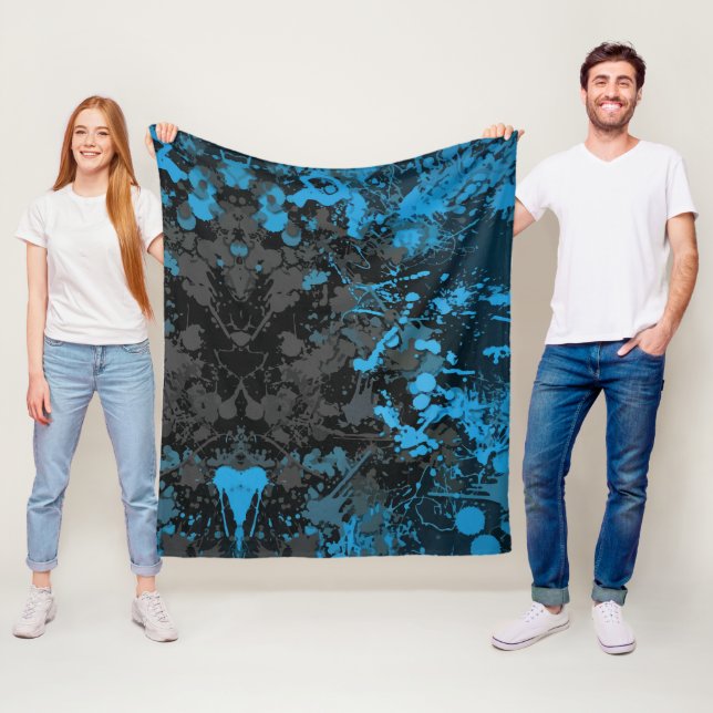 Splashes, Lines, and Vibrant Chaos Fleece Blanket (In Situ)