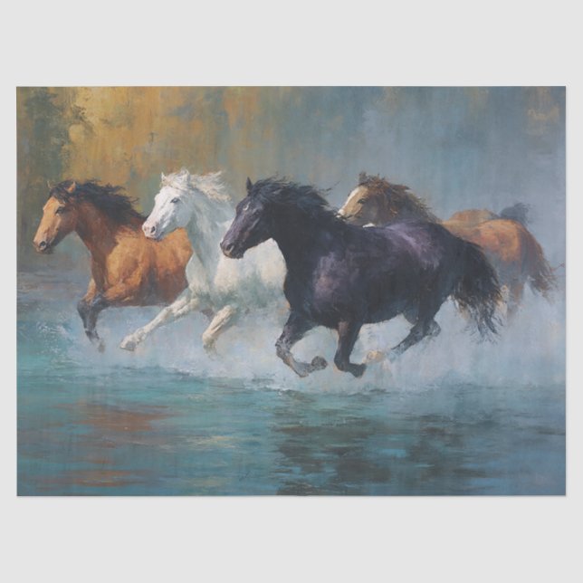 Splashes of Freedom Galloping Horses Decoupage Tissue Paper (Front)