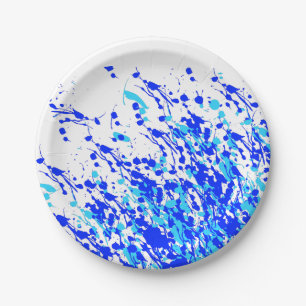 Splashes of Paint Blue Paper Plate