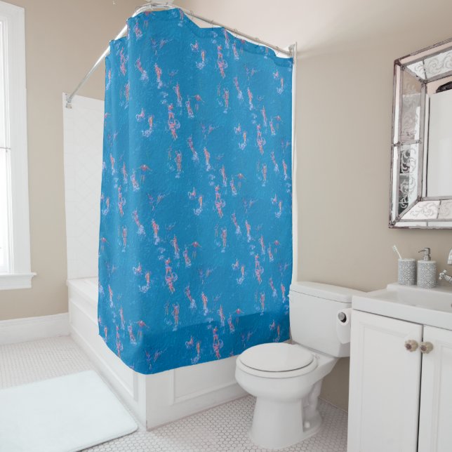 Splashing About in the Water Shower Curtain (In Situ)