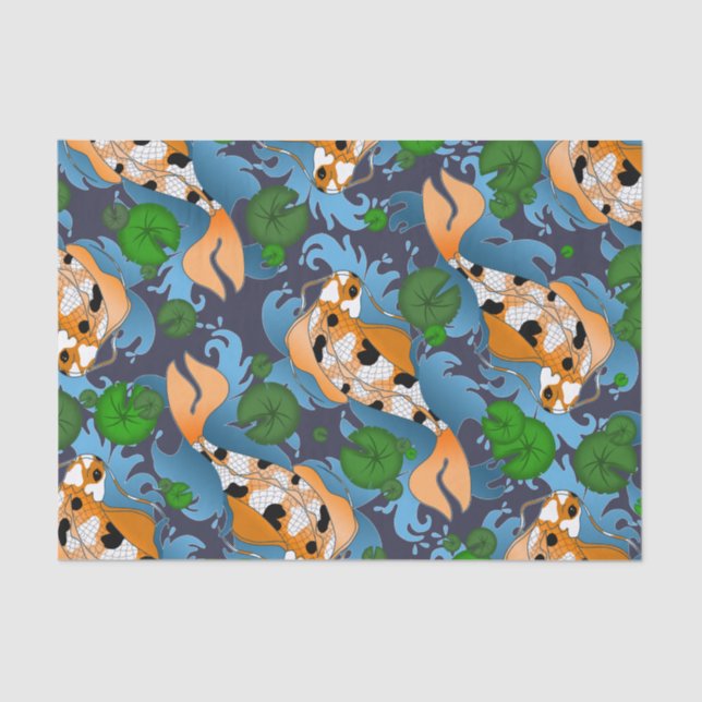 Splashing Asian Carp Koi Fish Pond Lilies Tissue Paper (Front)