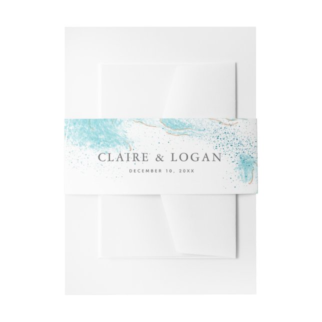 Splashing Blue Waves Coastal Wedding Invitation Belly Band (Front Example)