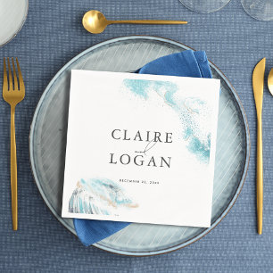 Splashing Blue Waves Coastal Wedding Napkin