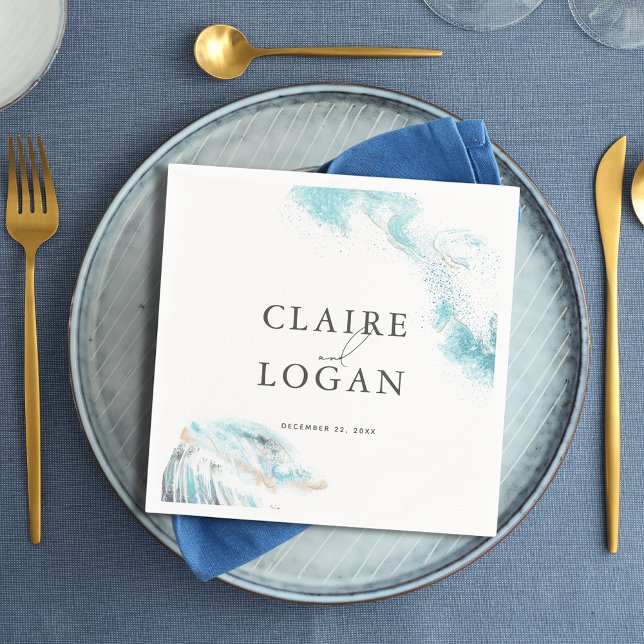 Splashing Blue Waves Coastal Wedding Napkin (Creator Uploaded)