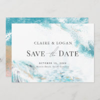 Splashing Blue Waves Coastal Wedding Save the Date