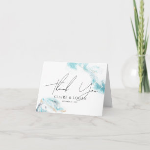 Splashing Blue Waves Coastal Wedding Thank You Card