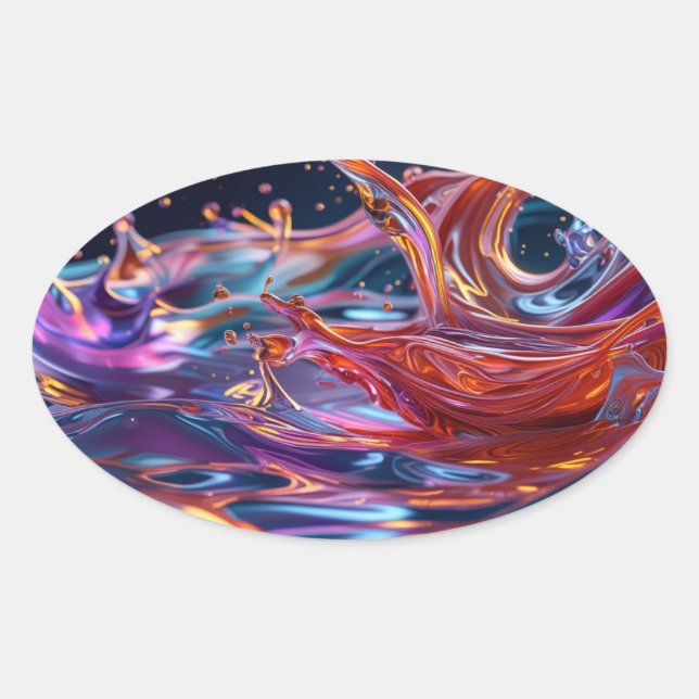 Splashing Color Liquids Oval Sticker (Front)