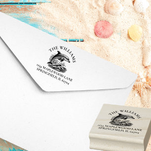 Splashing Dolphin Custom Family Return Address Rubber Stamp