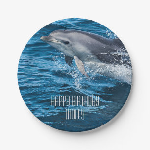 Splashing Dolphin Personalised Birthday Party Paper Plate