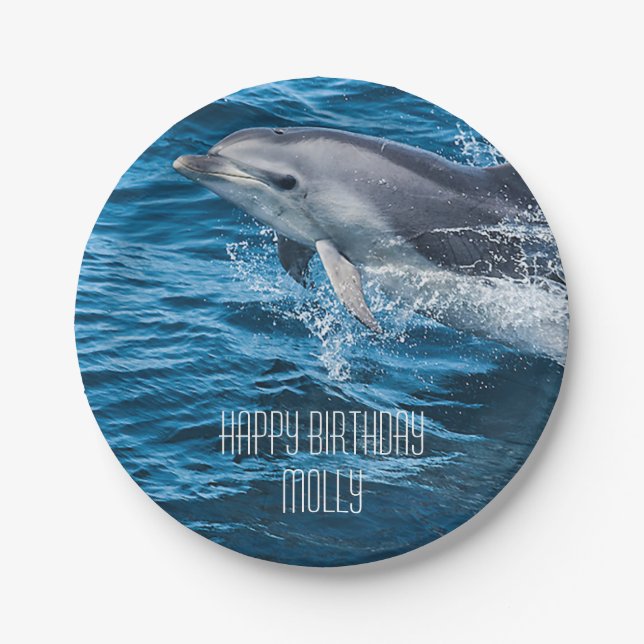 Splashing Dolphin Personalised Birthday Party Paper Plate (Front)