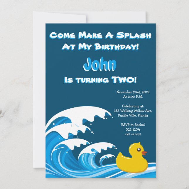 Splashing Duck 2nd Birthday Party Invitation (Front)